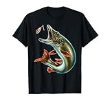 Geschenk für Angler: Hecht beim Anbeißen mit Köder - Angler T-Shirt