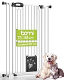 BOMI Tierschutzgitter Merle| Treppenschutzgitter ohne Bohren| Ideal als Absperrgitter Hund, Katzengitter Tür & Welpenzaun | Extra Enge Stäbe | Hundegitter Wohnung weiß Metall | Breite: 83-93 cm