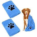 Hundehandtuch, 2 Stück Hundehandtuch Extra Saugfähig für Hunde Und Katzen, Blau Schnelltrocknend Haustier Mikrofaser Handtücher, Hunde Handtuch für Katzen, Hunde Oder Andere Haustiere (75 x 35 cm)