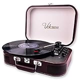 Plattenspieler, VOKSUN Bluetooth Schallplattenspieler Vinyl Plattenspieler Turntable mit Lautsprecher, Riemenantrieb 33/45/78 U/min, Plattenspieler Koffer, Vinyl-zu-MP3-Funktion/USB/Aux-In/RCA