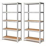 Blumixx Schwerlastregal mit 5 Böden 2 Stück – Getränkekistenregal, Kellerregal, Lagerregal, Metallregal, Standregal, Regal – 180 x 90 x 40 cm – Tragkraft pro Boden 175 kg – Aus 4 mm starkem MDF Holz