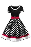 AXOE Damen 50er Jahre Kleider Rockabilly Petticoat mit Gürtel Schwarz Weiß Gepunktet, Gr.40, L