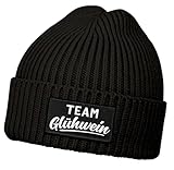 MoonWorks® Herren Beanie mit Patch Strickmütze mit Spruch Team Glühwein Aufdruck Lustig Mütze Männer schwarz Unisize
