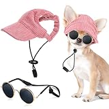 Jadive Hunde Sonnenhut mit Ohrlöchern Katze Hunde Sonnenbrille mit Rutschfestem Silikonband Verstellbarer Haustier Baseballmütze Sommer Sonnenschutz Hut für Welpen Foto-Requisiten(Rosa,Klein)