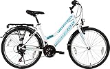 Rezzak 26 Zoll Fahrrad Mädchen Fahrrad Damen Fahrrad Citybike 21 Gang Drehschaltung RH ca 47cm Weiss Türkis -052