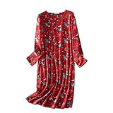 Nachthemd Damen Pyjamas Kleid Baggy Weich Langarm Hausanzug Lang Baumwolle Schlafanzug Leichte Kuschelig Schlafkleid Gedruckt Lässige Loungewear Homewear Kuschelanzug Freizeitanzug