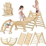 Tiny Land Klettergerüst Indoor, 3 in 1 Kletterdreieck, Dreieck Klettergerüst, Faltbares Kleinkind-Kletterspielzeug, Hölzernes Montessori-Kletterset für 2–6 Jahre