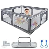 Laufstall Baby 127x127cm – Kuro sagol Laufgitter Baby, Kinder Sicherheits-Spielplatz, KinderZaun mit 2 Kletterringen und Tragetasche, rutschfestem Boden, atmungsaktivem Netz