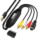 VHS zu Digital Wandler,USB Videoschnittkarte, RCA AV zu USB Audio Video Übertragungsgrabber,Videokassetten Digitalisieren für PC, DV-Kamera, DSLR, DVD, kompatibel mit Windows und Mac OS.