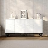 Caldion Sideboard mit Metallfüße Küchenschrank mit 4 Türen und 1 Schublade Kommode für Wohnzimmer Küchenschrank Sideboard mit Schubladen 140x38.9x80cm Weiß&Schwarz