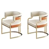 Moderne gepolsterte Armlehnstühle mit Messingbeinen für Küche Esszimmer 2er Set Beige Orange