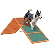 PawHut Hunde Agility Steg Agility-Ausrüstung für Hunde mit klappbare Brücke, rutschfeste Oberfläche höhenvertstellbar Agility-Gerät für Garten, 173 x 59 x 66 cm, Orange