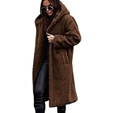 JIAALU Plüschjacke Damen Teddy-Fleece Mantel Fleecejacke mit Kapuze und Taschen Lang Warm Cardigan Winterjacke Kapuzenjacke Lange mit Kapuze Mantel