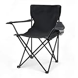 Spetebo Camping Klappstuhl mit Getränkehalter - schwarz - Campingstuhl klappbar mit Tragetasche - Stuhl faltbar für Festival Freizeit Garten Angler Sessel Belastbarkeit bis 100 kg