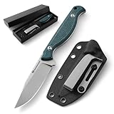 DRACHENADER Gürtelmesser GT3 Messer Survival Outdoor 42a konform 8Cr13Mov Edelstahl, EDC Bushcraft Jagdmesser mit Kydex Holster und Micarta Griff, dunkles Cyan