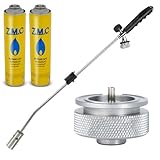 ZMC Unkrautvernichter 2,5 kW + 2 Gaskartuschen 330g, inkl Adapter für Eurogewinde, Unkrautbrenner mit Piezo-Zündung, Abflammgerät mit einstellbarer Flammenleistung bis zu 1400 °C