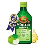 Möller's Omega 3 Lebertran | Nahrungsergänzung mit EPA, DHA, Vit A, D und E | Hochreiner natürlicher | 165 Jahre alte Marke | Superior Taste Award | Apfelgeschmack | 250 ML