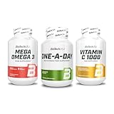 BioTechUSA Daily Wellness Pack | Multivitamin One-A-Day für Energie & Vitalität | Vitamin C 1000 für Immunsystem-Unterstützung | Mega Omega 3 mit Vitamin E für Herz- & Gehirnfunktion