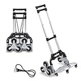 Peviasot Sackkarre Treppensteiger Treppensackkarre klappbar, Treppenkarre für Treppen mit Sternrädern, höhenverstellbarer Griff, Anti-Rutsch Ladefläche, 4 schwenkbare Rollen, Aluminium Handkarre