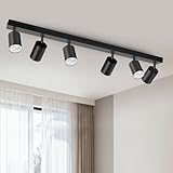 GeyouLux Deckenstrahler LED 6 Flammig Schwarz, 350°+90° Schwenkbar Deckenlampe Spot, Modern GU10 Deckenleuchte, Aluminium Deckenlampe Strahler Küchenlampe Für Küche, Wohnzimmer (Ohne Leuchtmittel)