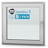 ThermoMax 5 Classic Kunststoff-Fenster, Uw-Wert 1,3, BxH: 90x90cm / 900x900mm, DIN links (Griff rechts), mit 2-fach Wärme-Isolier-Verglasung, Winkhaus Sicherheitssystem & Rehau Profil