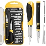 Woonyee Skalpell Set, Skalpell Basteln, Skalpell mit 12 ErsatzklingenPräzise, Scharf, Komfortabel, Aluminium Universal-Multifunktions-Stil für Handwerk Schnitzen, Diy, Kunstproduktion (Gelb)