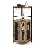 GIANTEX Weinschrank Eckschrank Industrial, Barschrank mit Glashalter, Weinbarschrank mit verstellbarem Regal, Küche Hausbar mit Metallgittertüren, Küchenschrank mit Kippschutz, 46 x 46 x 130 cm