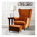 3-Teilige Ohrensessel mit Hocker und Gedehnten Baumwollarmlehnen, Retro Sessel. Staubessicheres, Leicht zu Entfernen und waschbarer Flügelstuhlabdeckung, im Wohnzimmer, im Restaurant (Orange)