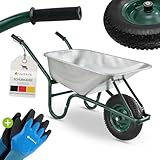Juskys Schubkarre 100L, 210 kg – mit verzinkter Wanne, Luftreifen & Metall Felge, stabile Garten Schubkarre & Schiebkarre – Transportkarre Garden Silber