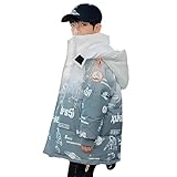 linboo Winterjacke Jungen Kinder Winterparka Outdoor Wintermantel Warme Parka Jacke mit Kapuze Dicke Steppjacke, Weißverlauf, 146-152(Etikettengröße: 150)