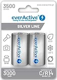 everActive Akku C 3500 mAh 2 Stück, NI-MH, Baby R14, wiederaufladbar, vorgeladen, Spitzenqualität, Silver Line 1.2V, 1 Blisterkarte, EVHRL14-3500, Silber