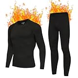 AMZSPORT Schwarzes Thermounterwäsche Set für Herren, Ideales Winter-Set zum Skifahren und Laufen, Enthält Atmungsaktive Funktionsunterwäsche sowie eine Thermohose, Schwarz L