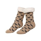 Generisch Frauen Winter Weiche Warme Gemütliche Fleece Gefüttert Fuzzy Slipper Socken Mit Lederhosen Strümpfe Damen (Brown, One Size)