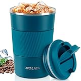 Aolieh Thermobecher, Kaffeebecher mit Auslaufsicherem Deckel, Thermobecher- Isolierbecher, Edelstahl Travel Mug, Kaffeebecher to go für heißes und kaltes Wasser Kaffee Tee (380ML,Blau)