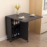 Pace Saving Klappbarer Esstisch mit 6 Rollen, Faltbarer Klapptisch mit 2 offenen Ablagen, ausziehbarer und vielseitiger Tortisch für Arbeit, Studium und Esszimmer, Schwarz