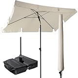 Menz Sonnenschirm Balkon, 3-IN-1 Set - Stabiler Sonnenschirm rechteckig 200 x 125 cm + Sonnenschirmhülle + Sonnenschirmständer befüllbar, UPF 50+ Sonnenschutz Balkon, Fb. Beige