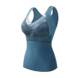 HERIFAM Wärmende Unterwäsche Damen Dralon Tank Top Damen Thermo Oberteil für Den Winter, Ärmellos, mit Integriertem Gepolstertem BH, V Ausschnitt, Bequem, für Kaltes Wetter, Blau, L