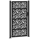vidaXL Gartentor Schwarz 100x175 cm Stahl Blatt-Design, Zauntor, Outdoor Tor, Eisentor, Sicherheitstor, Einfahrtstor, Metall Zauntor, Gartentor Metall