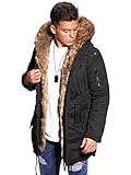behype. Herren Winter-Parka Winter-Jacke mit Kunstfell & Kapuze 55-2705 Schwarz L