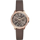 Fossil Damenuhr Izzy, Multifunktionswerk, 35mm Rose Gold Edelstahlgehäuse mit einem Lederarmband, ES4889