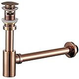 FNNEMG Design Siphon Geruchverschluß 1 1/4', Runde Messing Pop Up Ablaufgarnitur Flaschensiphon Universal Designsiphon für Waschbecken, Roségold,with Overflow Hole