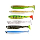 Nasty Bait Gummifisch Set 6-teilig | 6 Farben| 12,5 cm| Gummiköder| Kunstköder| Zanderköder, Hechtköder, Barschköder| UV aktive Modelle| flankende Aktion| 3D Augen|Aussparungen für Offsethaken
