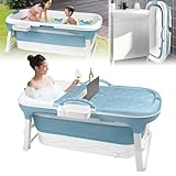 LZQ Faltbare Badewanne Erwachsene Mobile Badewanne mit abnehmbar Abdeckung Armlehne Seifenkorb PP+TPE Faltbadewanne Klappbare Badewanne für Badezimmer SPA, 118x62x53cm, Blau