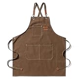 Alriedy Arbeitsschürze Herren Canvas, Verstellbare Küchenschürze Herren mit Taschen, Robuste Schürzen für Männer und Frauen, Kochschürze Grillschürze für Küche Garten Werkstatt Handwerk