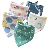 Noaxylic 5 Stück Lätzchen Baby, Baby Lätzchen, Bibs Neugeborene Dreieckstuch, Dreieckstuch Baumwolle, mit Verstellbares Druckknopf, Sabberlätzchen, Sabberlätzchen Super Saugfähige, für Junge, Mädche