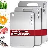 Titan Schneidebrett Set 3 Stück - S316 Edelstahl Schneidebrett, Titanium Cutting Board, Doppelseitiges Lebensmittel Grade Schneidebretts, Titanium Cutting Board für Fleisch, Obst,Gemüse