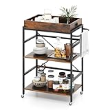 GIANTEX Küchenwagen mit abnehmbarem Tablett und 4 Rädern, Servierwagen mit 3 Ebenen mit Metallrahmen, 73 x 40 x 94 cm, Industriestil, Beistellwagen für Küche, Esszimmer, Bar