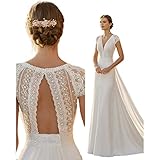 JACTZ Brautkleid Elfenbein Damen Elegante Spitze Satin Modernes Hochzeitskleid Meerjungfrau Mit Abnehmbarer Zug Gegen Nackenkappe Hülle Brautkleid Plus Größe Robe-White,4