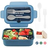 Bugucat Brotdose Kinder 1200 ML, Auslaufsichere Lunchbox Kinder Brotdose mit 3 Fächern, Bento Box Kinder Vesperdose Erwachsene mit Besteck, Jausenbox Frühstücksbox für Kindergarten & Jungen, Blau