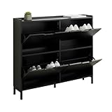 Relaxdays Schuhkipper, 4 Fächer, 16 Schuhe, HBT: 90 x 100 x 19 cm, schmaler Schuhschrank inkl. Kippschutz, schwarz
